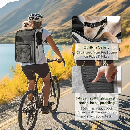 Dog Carrier Backpack for Small Dogs – Breathable and Comfortable Pet Travel Bag with, Safety Buckle and Adjustable Straps, Ideal for Hiking and Outdoor Adventures, Elevated Pad, Gray