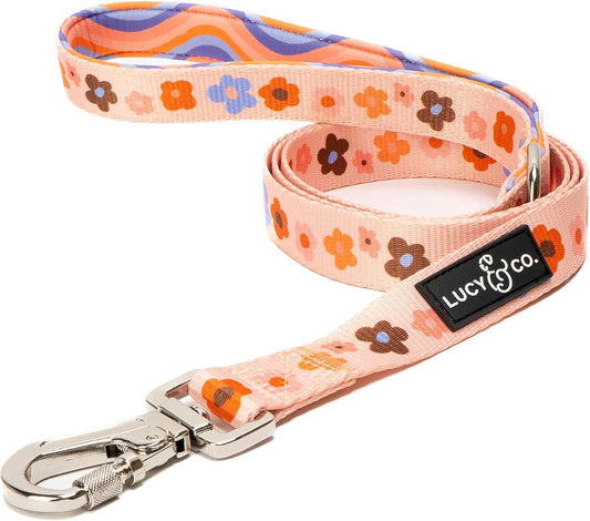 Lucy & Co. Designer Dog Leash - Pet Accessories - Thick Dog Leash - Padded Handle for Comfort - Purple with Green Floral - 5 Foot (Purple Coral Floral, Small)