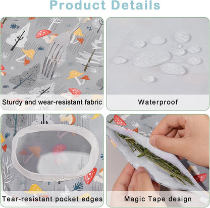 Glittme 2 Pack Guinea Pig Hay Feeder, 11.5x9 Inch Hay Bag for Rabbits, Hanging Hay Holder for Guinea Pigs Cage Hay Feeder for Bunny, Small Pets,Grey Mushroom