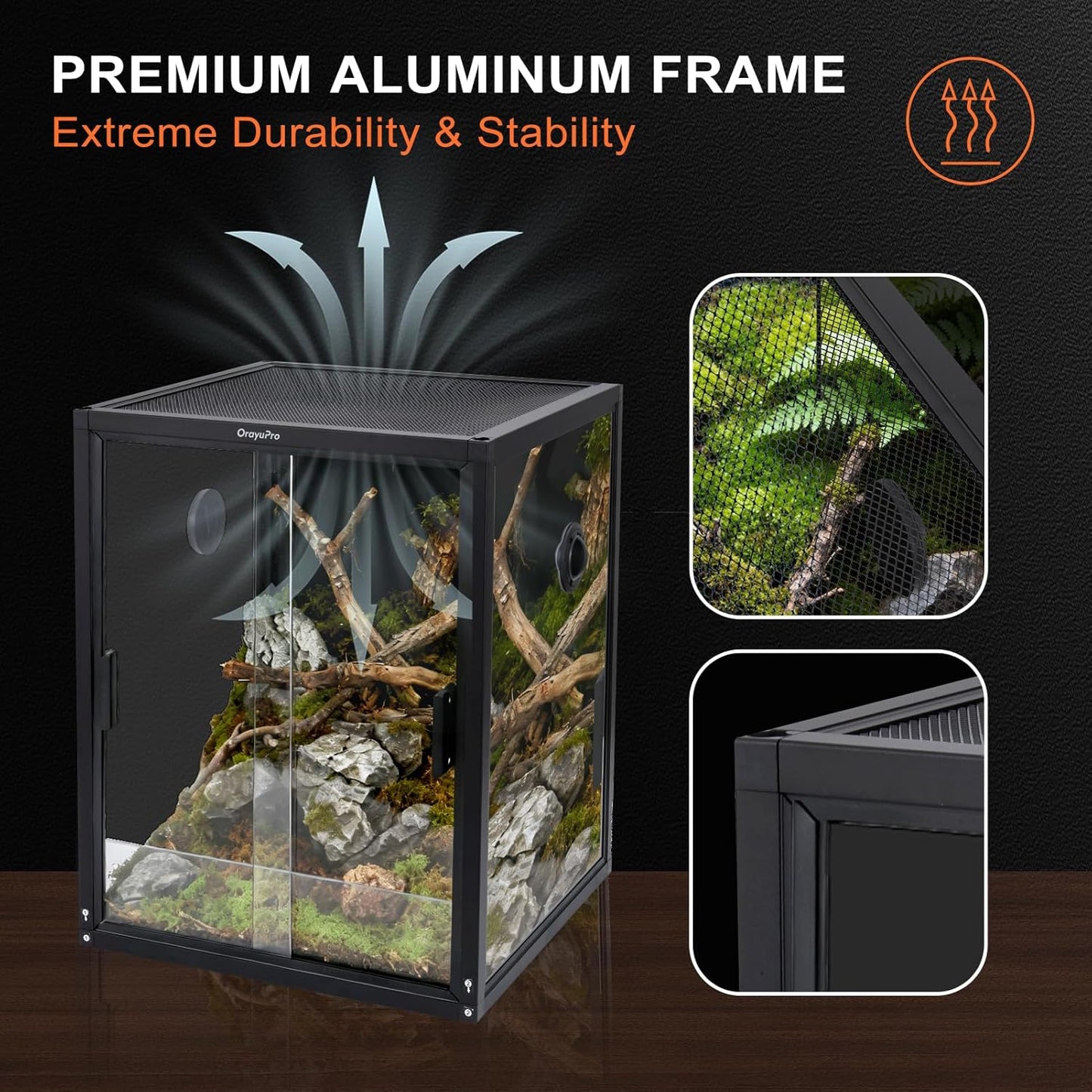 30 Gallon Reptile Tank, 18x18x24 inch PVC Reptile Terrarium, Lightweight Enclosure for Arboreal Gecko Lizard Snake Frog Chameleon