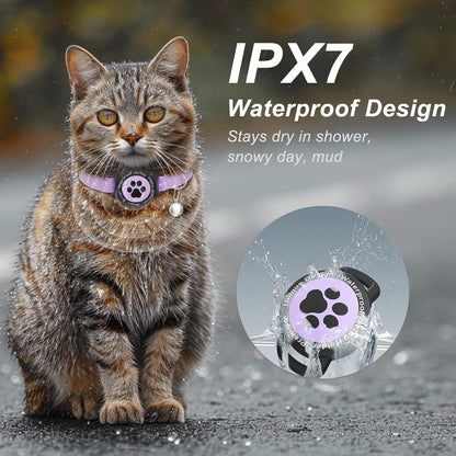 Airtag Cat Collar, Stretchy Kitten Collar with Apple Air Tag Holder, Lightweight and Comfortable, Ultra Elastic GPS Cat Collars for Cats Kittens and Puppies, 8-12.5 inch, Purple