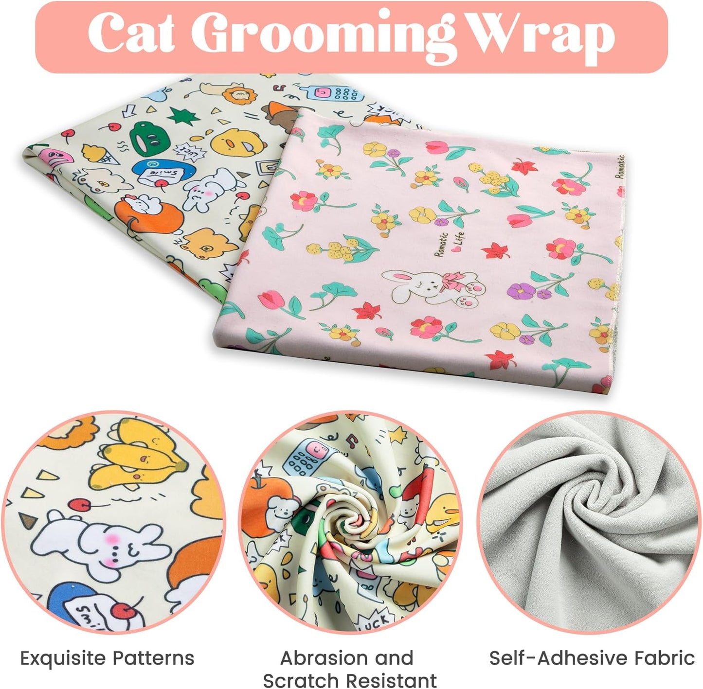 Cat Grooming Wrap, Anti-Escape Cat Wrap for Grooming, Not Easy to Break Free, Self-Adhesive Cat Swaddle Wrap for Nail Trimming, Cat Burrito Wrap Cat Hair Finishing X-Large