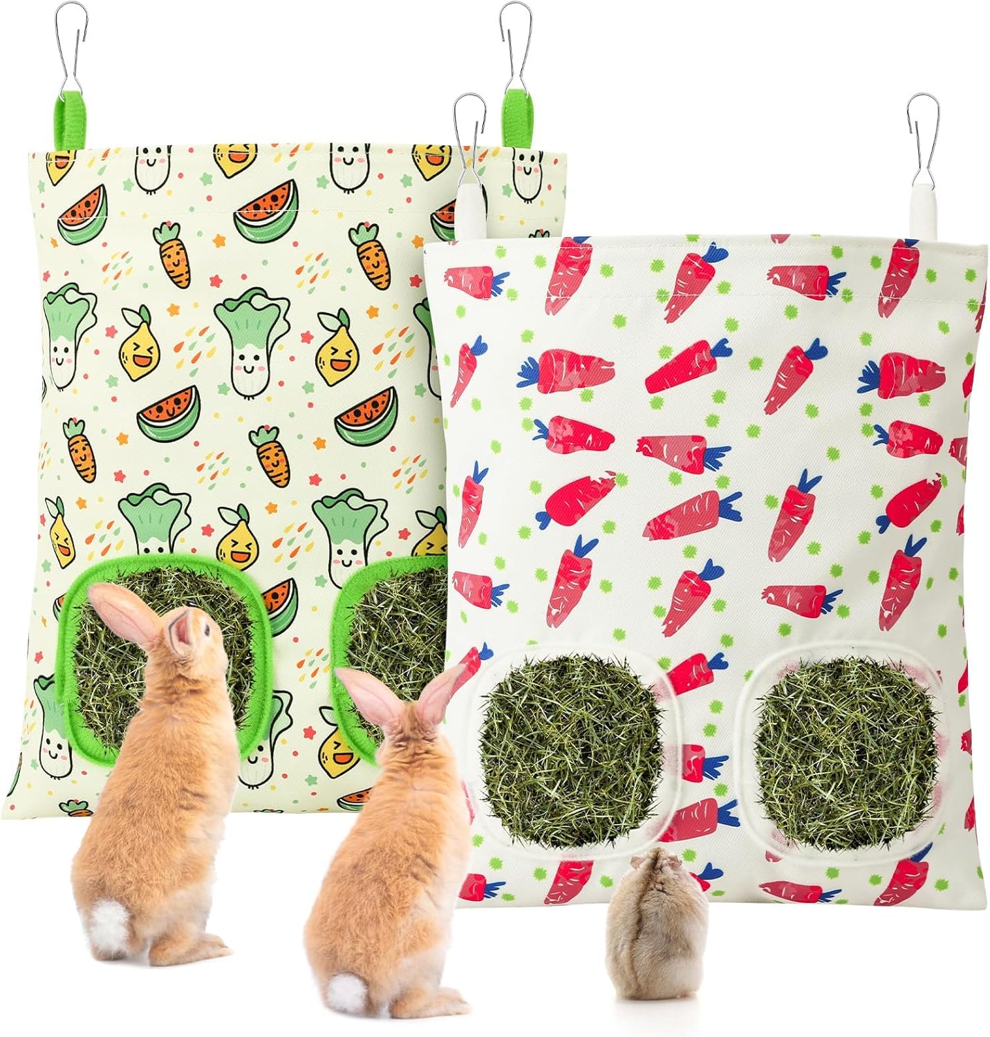 UPINS 2 Pack Guinea Pig Hay Feeder,Rabbit Hay Bag Hanging Hay Holder for Guinea Pig Cage Hay Feeder for Bunny Rabbits Chinchillas Hamsters Small Pets and Animals