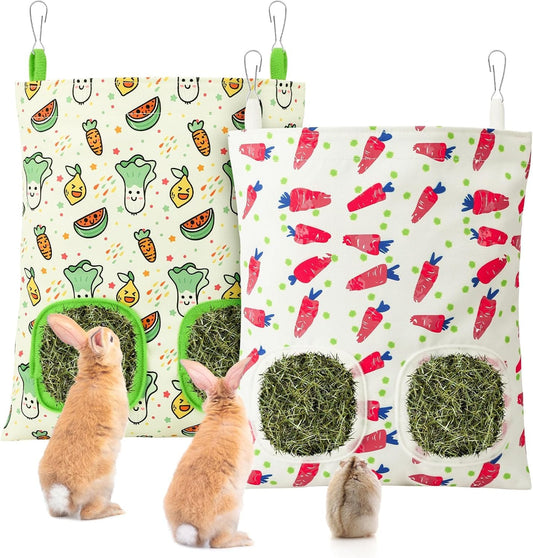 UPINS 2 Pack Guinea Pig Hay Feeder,Rabbit Hay Bag Hanging Hay Holder for Guinea Pig Cage Hay Feeder for Bunny Rabbits Chinchillas Hamsters Small Pets and Animals