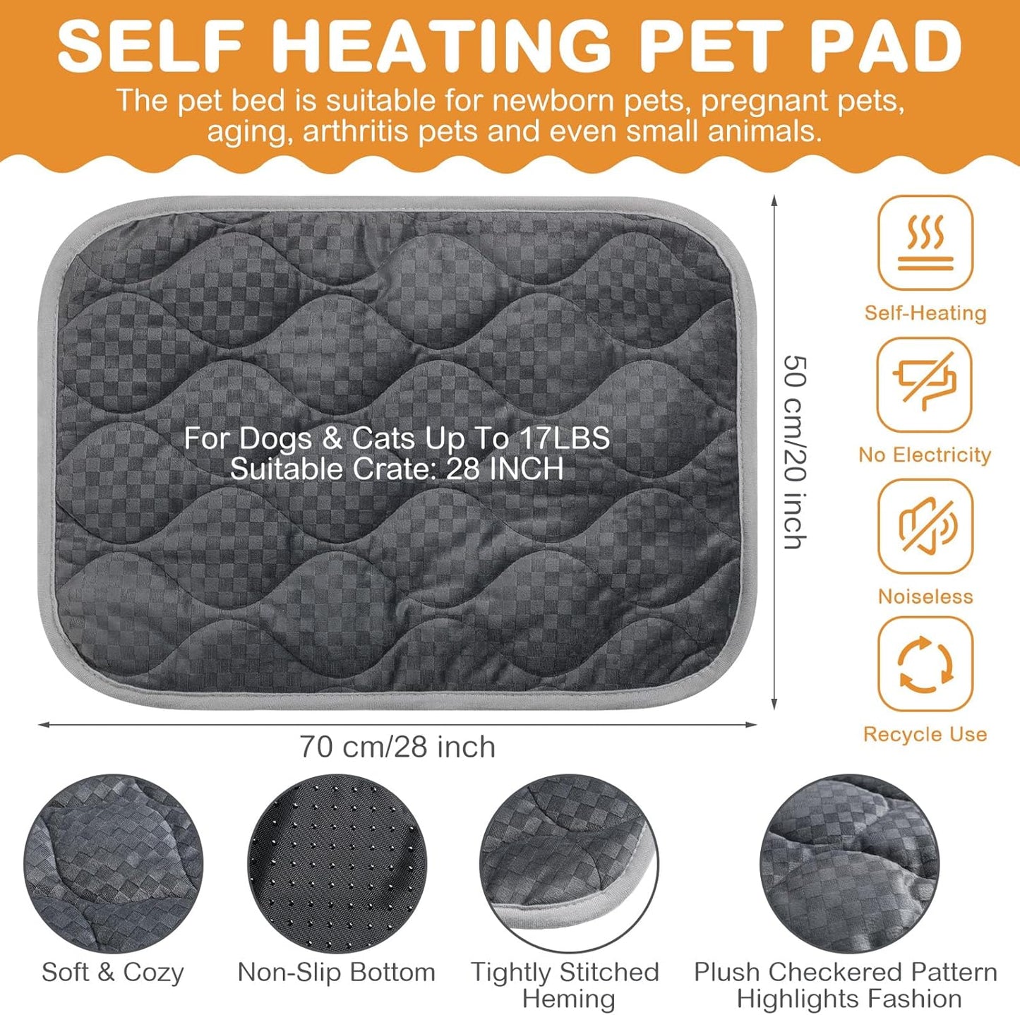 4 Pack Self Warming Cat Mat Self Heating Cat Pad Warm Thermal Pet Bed Washable Dog Crate Pad Body Heat Dog Bed Mat Blanket Non Slip Bottom for Outdoor Indoor Pets(Grey,20 x 28 Inch)