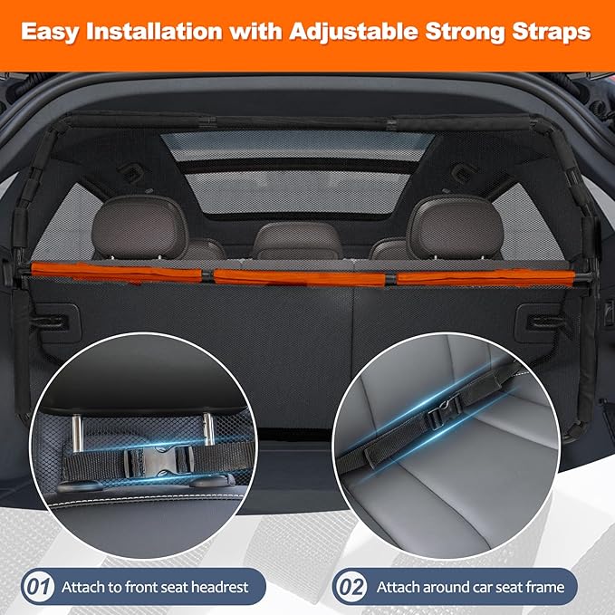 Dog Barrier for Cargo Area, 46" Wide See Through Vehicle Car Hatchback Dog Car Net Barrier, Dog Car Net Mesh for 3rd Row Seat,Back Seat Car Divider Barrier Restraint Fence Trunk Shield for Car