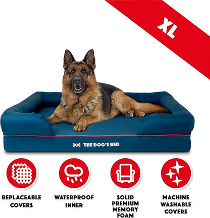 The Dog’s Bed Orthopedic Dog Bed XL Blue Oxford with Red Trim UK Flag Dog Bed, Memory Foam, Pain Relief: Arthritis, Post Surgery, Lameness, Waterproof Washable Cover