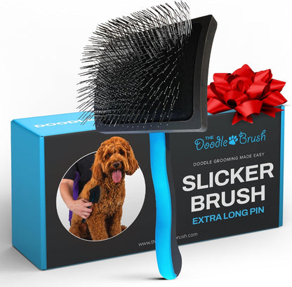 Doodle Brush Slicker Brush for Dogs - Doodle Detangler for Goldendoodle, Bernedoodle, Cockapoo, Cavapoo - Dog Brushes for Grooming & Dematting - Dog Grooming Brushes - Poodle Pin - Extra Long Pin