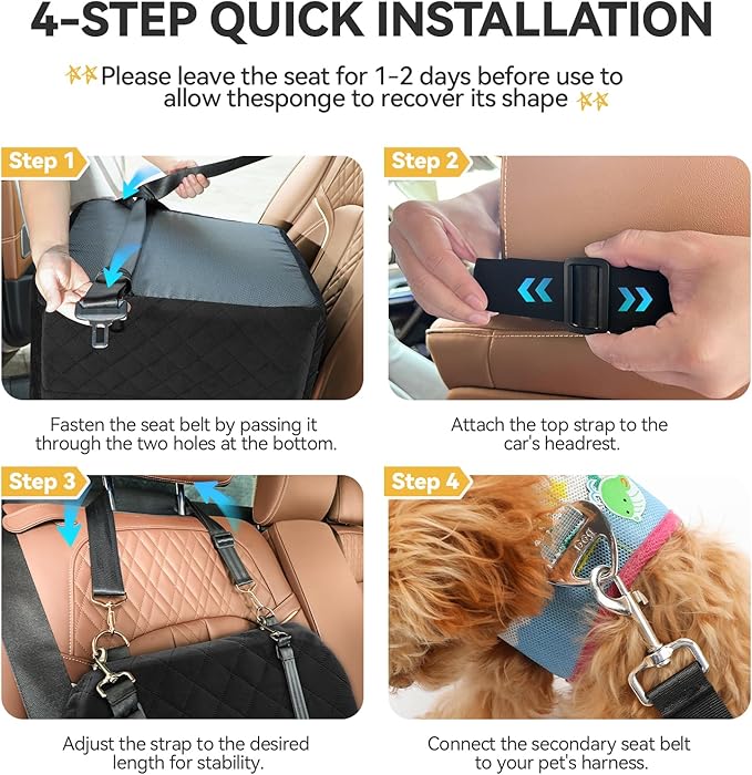 Dog Car Seat for Small & Medium Dogs, Detachable & Washable Booster Seat for Pets Up to 35lbs, Pet Travel Bed with Storage Pockets and Safety Belt (Black/Grey, Medium)