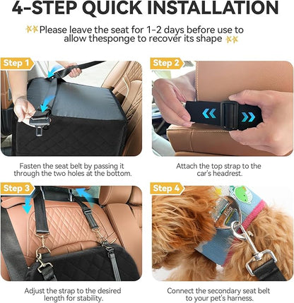 Small Dog Car Seat, Memory Foam Dog Booster Car Seats with Thick Cushion for Medium Dogs Under 35lbs, Detachable Washable Pet Carseat with Storage Pockets(Black, Medium)