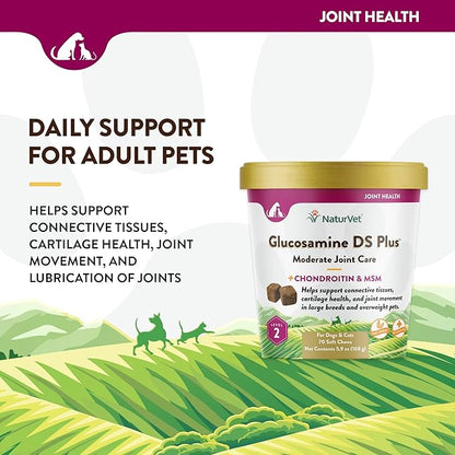 NaturVet – Glucosamine DS Plus - Level 2 Moderate Care – Supports Healthy Hip & Joint Function – Enhanced with Glucosamine, MSM & Chondroitin – for Dogs & Cats–70 Soft Chews