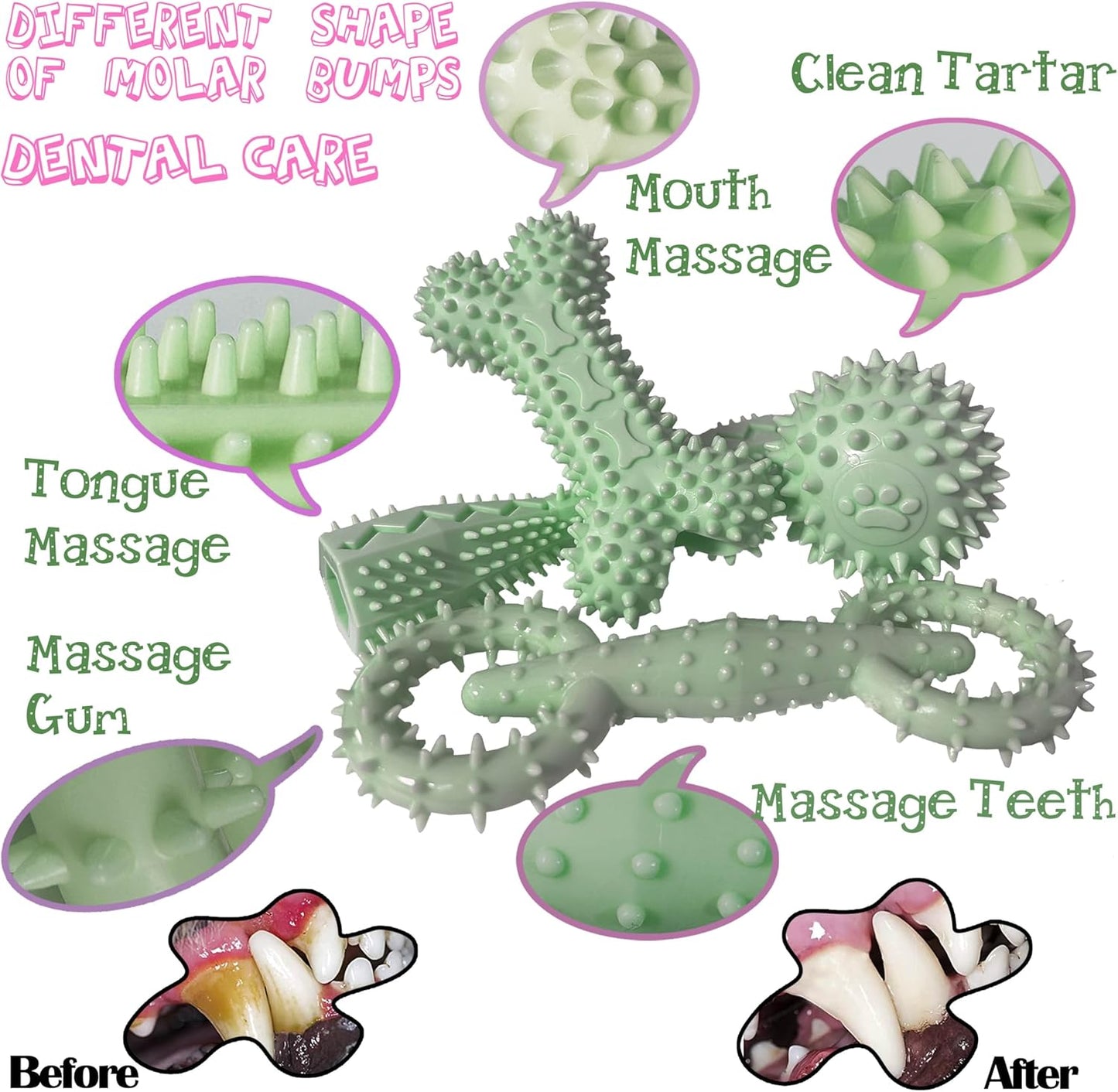 4 Pack Puppy Toys for 2-8 Months Pets Dog Chew Toy for Small Puppies Teething Toys for Cleaning Teeth Food Dispensing Soft Durable Rubber Bone Funny Ball Interactive Donut Treat Dumbbell (Green)