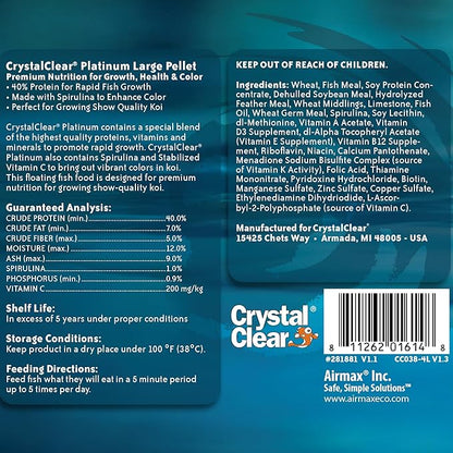 CrystalClear Platinum Fish Food, Premium Floating Pellets for Koi & Goldfish – Boost Growth, Color, and Wellness in Backyard Ponds & Water Gardens, 5mm Pellets, 17.6 Pounds