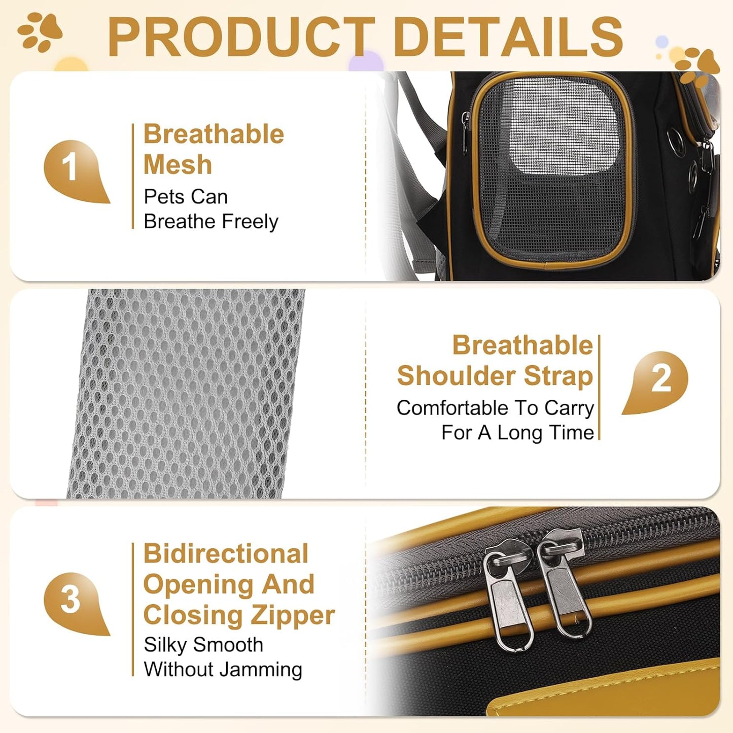 Pet Backpack Carrier, Portable and Ventilated, Oxford Cloth, Dog Cat Travel Bag with Transparent Cover 12.6", (Black, 1 Pcs), Intended for Hiking/Camping/Traveling