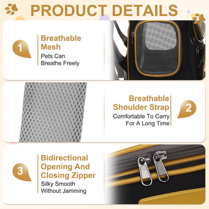 Pet Backpack Carrier, Portable and Ventilated, Oxford Cloth, Dog Cat Travel Bag with Transparent Cover 12.6", (Black, 1 Pcs), Intended for Hiking/Camping/Traveling