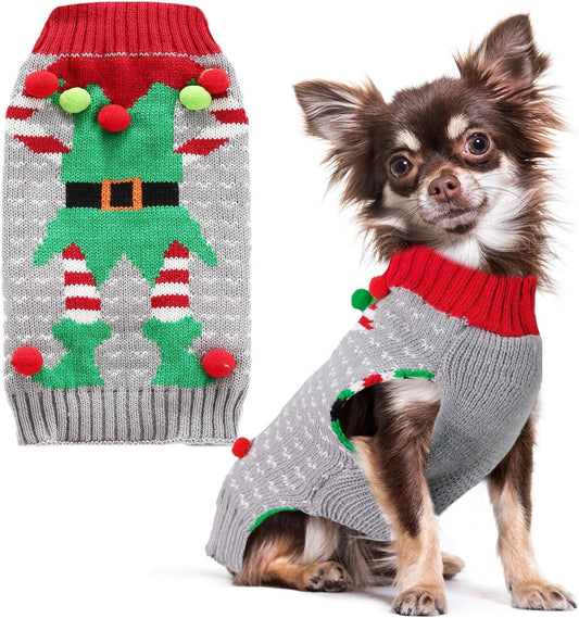 PETCARE Dog Christmas Sweater Ugly Elf Clown Cat Sweater Vest Pet Jumper Grey Green Holiday Dog Clothes Puppy Sweaters for Small Medium Large Dogs Cats Fall Winter Outfits Xmas Dogs Costume,Large