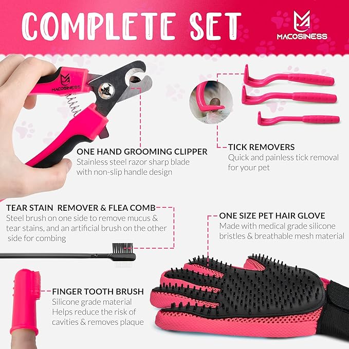 Pet Grooming Hammock for Nail Trimming - Complete Groomers Helper Set for Pet - Dog Grooming Hammock with Hook - Cat Nail Clipper - Dog Hammock for Nail Clipping (S, Pink with Black Paws)