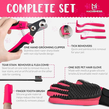 Pet Grooming Hammock for Nail Trimming - Complete Groomers Helper Set for Pet - Dog Grooming Hammock with Hook - Cat Nail Clipper - Dog Hammock for Nail Clipping (S, Pink with Black Paws)