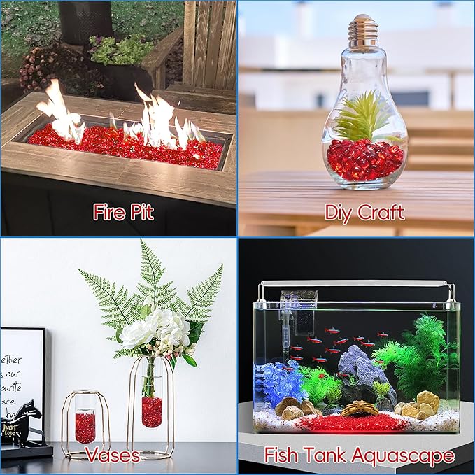 Meschett Colorful Glass Stones, 0.97 LB Fish Tank Gravel, Small Irregular Rainbow Aquarium Gravel for Aquarium Decorations and Turtle Tank, Sea Glass Beads Crystals for Fish Bowl, Vase Filler,Red