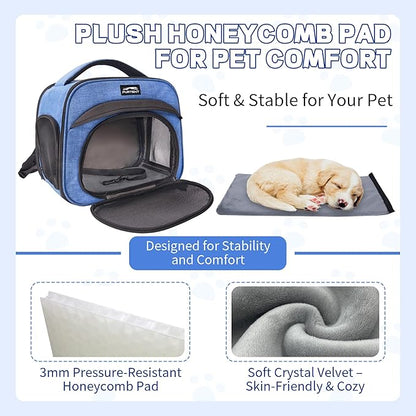 Small Pet Carrier, Breathable Collapsible Pet Bag with Safety Leash for Small Puppy, Kitten, Guinea Pig Weighing up to 8 Pounds Designed for Travel, Hiking, Walking and Outdoor Use, Blue