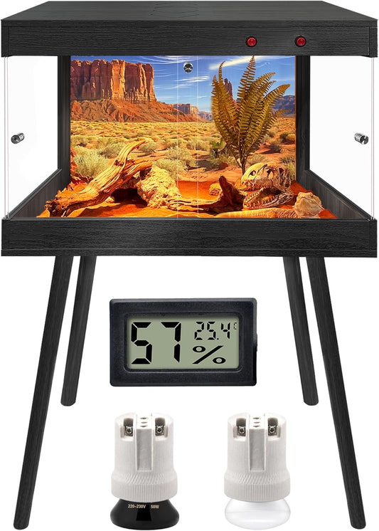 Royxen Bearded Dragon Tank with Metal Mesh Top and Leg Stand,Tempered Glass Reptile Tank,Reptile Enclosure,Lizard Tank for Chameleon,Snake,Lizard Habitat(24inch,Black)