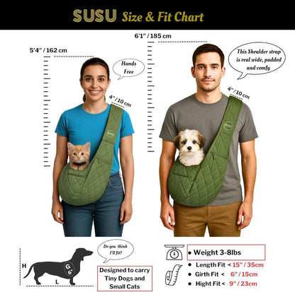 Small Dog Carrier Sling – Olive Green Hands‑Free 2‑in‑1 Sling & Handheld Carrier for Toy Dogs 3-8 lb, Parachute‑Grade Rip‑Stop Nylon, 4″ Padded Strap, Safety Tether & Two Pockets