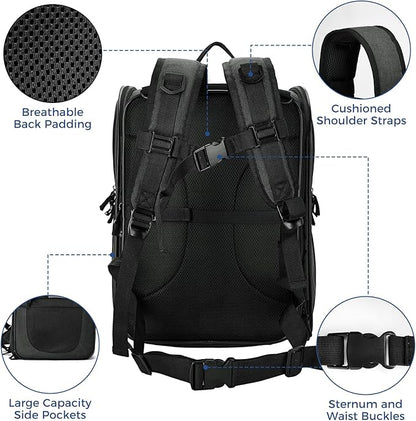 Apollo Walker Pet Carrier Backpack for Large/Small Cats and Dogs, Puppies, Safety Features and Cushion Back Support for Travel, Hiking, Outdoor Use (Black-Expandable)