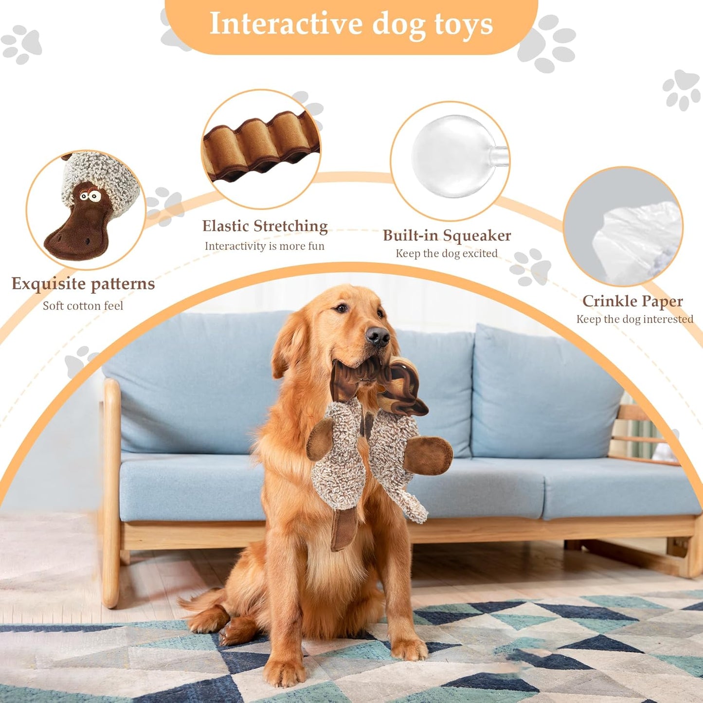 Squeaky Dog Toys, Stuffed Large Dog Toys to Keep Them Busy, Interactive Plush Chew Toys with Crinkle Paper, Tough Pet Animal Toys for Small Medium Large Dogs - Platypus