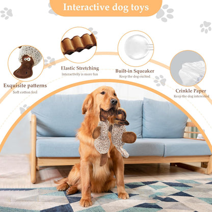 Squeaky Dog Toys, Stuffed Large Dog Toys to Keep Them Busy, Interactive Plush Chew Toys with Crinkle Paper, Tough Pet Animal Toys for Small Medium Large Dogs - Platypus