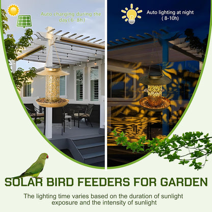 XDW-GIFTS Bird Feeder for Outdoors Solar Hanging Bird Feeder Bird House with Cardinal Feeder Large Capacity Metal Wild Bird Feeder for Garden Decor Unique Gifts & Patio Decor (Bronze, 8 INCH)