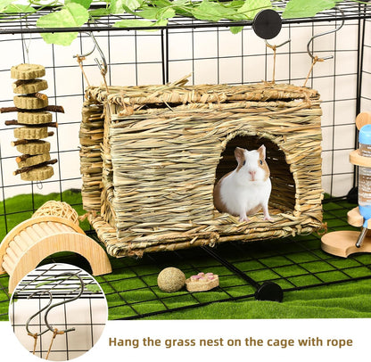 Bunny Grass House-Hand Made Edible Natural Grass Hideaway Comfortable Playhouse for Rabbits, Guinea Pigs and Small Animals to Play,Sleep and Eat (style4)