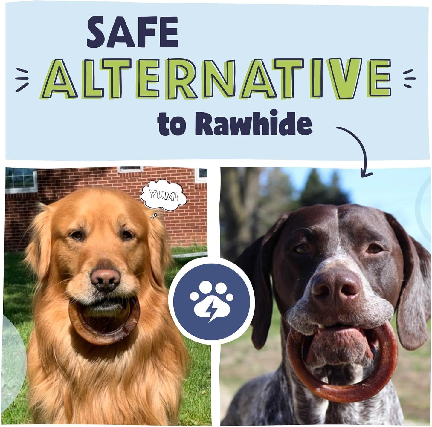 Pawstruck All-Natural 4" Bully Stick Rings for Dogs - Rawhide-Free, 100% Beef, Single Ingredient Dental Chew Bones - Fully Digestible, Low Odor - Bulk 25 Pack - Packaging May Vary