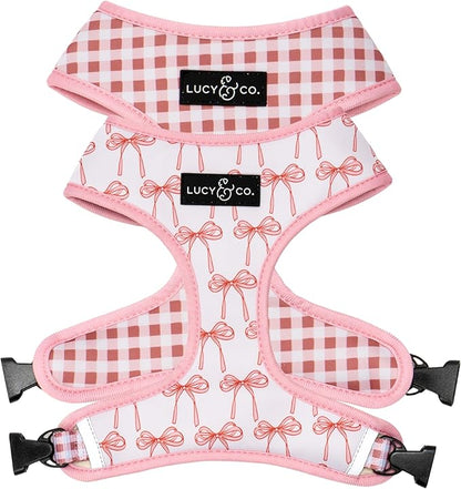 Lucy & Co. Cute Reversible Dog Harness Walking Halter - Best Designer Pet Harnesses for XS - XL Dogs - Padded Adjustable Vest for Easy Walking (Medium, Ballet Bows - White & Pink Bows)