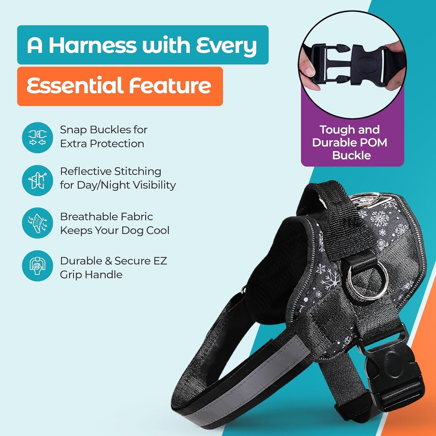 Joyride Basic Essential Dog Harness 1.0 - Small, Medium, Large Dogs, No-Pull Pet Vest with 3 Side Rings for Leash Placement, Adjustable for Training (Winter Snowflake, XS)