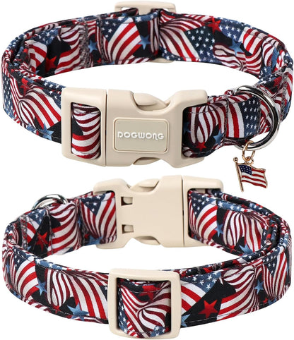 DOGWONG Patriotic Flag Dog Collar, 4th of July American Flag Dog Collars, Adjustable Cute Patriotic Pet Collars Fourth of July Design Dog Collar for Small Medium Large Dogs