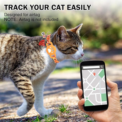AirTag Cat Collar with Bells, Fall Cat Collar Breakaway with Airtag Holder, Safety Cat GPS Tracker Collars for Girl Boy Cats, Kittens and Puppies, Adjustable 8"-12"