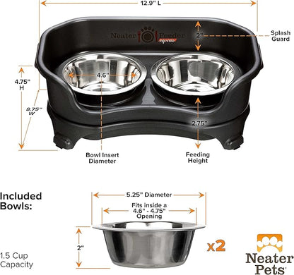 Neater Feeder Express Mess Proof Dog Bowls Elevated for Small Breeds Under 15 Lb, Made in USA, No Spill Raised Dog Food Bowl Stand, Stainless Steel Food and Water Bowl Set, Feeding Station, Black