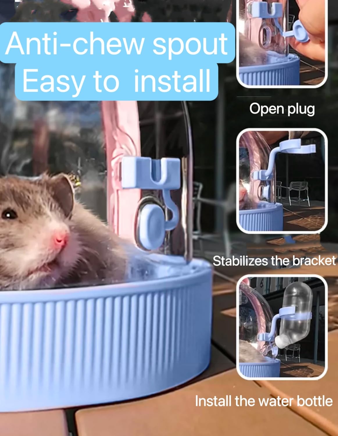 TUTU&LELE Small Animal Carrier, Travel Carry-Out Cage with Warm Plush Pads and Water Bottle can be Carried Both by Hand and Crossbody, Suitable for Dwarf Hamsters, Mice, Hamsters (Pink)