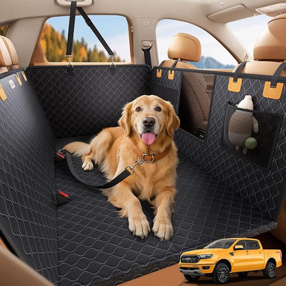 Lamicall Dog Car Seat Cover for Back Seat - [Upgraded Anti-Ripped] Back Seat Extender for Dogs Hard Bottom, Waterproof Dog Hammock for Car with Mesh Window, Pet Backseat Protector SUV & Small Truck XL