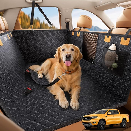 Lamicall Dog Car Seat Cover for Back Seat - [Upgraded Anti-Ripped] Back Seat Extender for Dogs Hard Bottom, Waterproof Dog Hammock for Car with Mesh Window, Pet Backseat Protector SUV & Small Truck XL