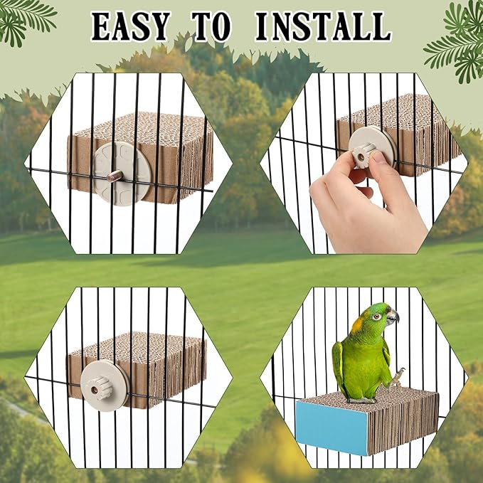 Skyygemm 2 Pieces Bird Chew Toy Parrot Cage Perch Cardboard Platform Bird Paw Grinding Stand Parrot Cage Playground for Macaws, Small Parakeets, Conures, Budgies, Finches Conure Cockatiel (Small)