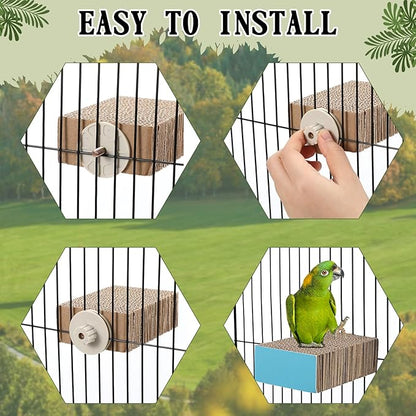 Skyygemm 2 Pieces Bird Chew Toy Parrot Cage Perch Cardboard Platform Bird Paw Grinding Stand Parrot Cage Playground for Macaws, Small Parakeets, Conures, Budgies, Finches Conure Cockatiel (Small)