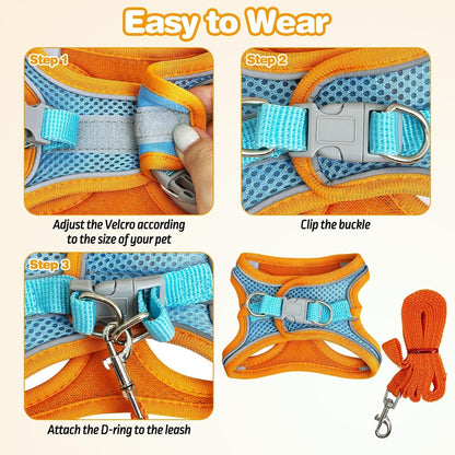 PINVNBY 2 Pack Bunny Hsrness and Leash Set Adjustable Rabbit Harness with Reflective Strips Double Buckle Pet Vest Eescape Proof for Small Rabbit Kitten Puppy Walks Accessories (Orange Blue, S)