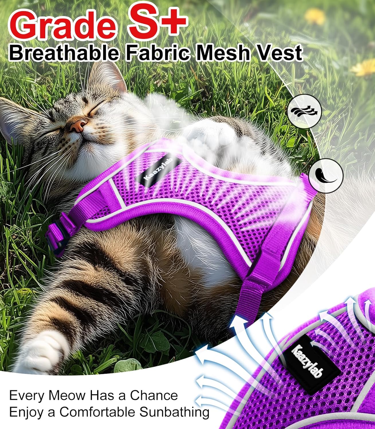 Cat Harness and Leash for Walking Escape Proof Soft Adjustable Cat Leash Breathable Comfortable Vest Easy to Wear Kitten Harness for Outdoor Travel Purple M