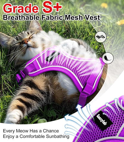 Cat Harness and Leash for Walking Escape Proof Soft Adjustable Cat Leash Breathable Comfortable Vest Easy to Wear Kitten Harness for Outdoor Travel Purple M
