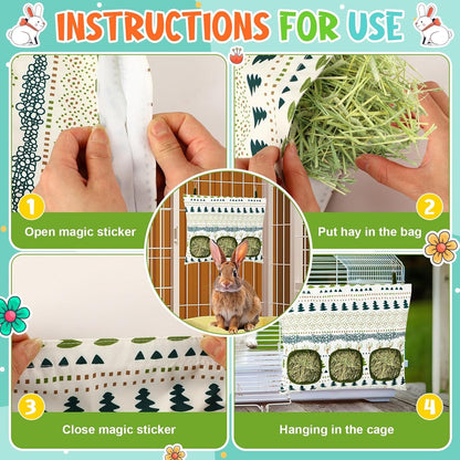 UPINS 2 Hay Bag for Rabbits 3-Hole Guinea Pig Hay Bags Hanging Hay Feeder, Hay Feeder for Rabbits Small Pets Chinchillas Hamstersand Animals