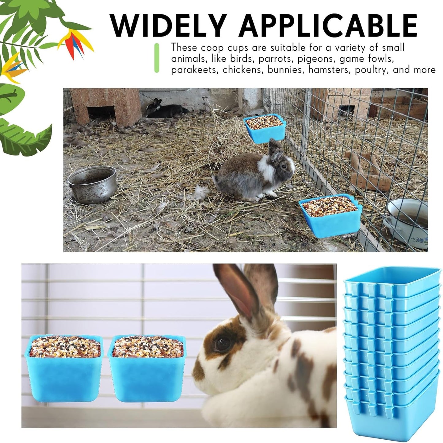 Maxdot 20 Pcs Cage Cups Chicken Feeder Waterer 16 oz Birds Feeders Hanging Bunny Cage Chicken Water Bowl for Pet Parrot Rooster Parakeet Gamefowl Poultry Pigeon Wire Hutch(Light Blue)