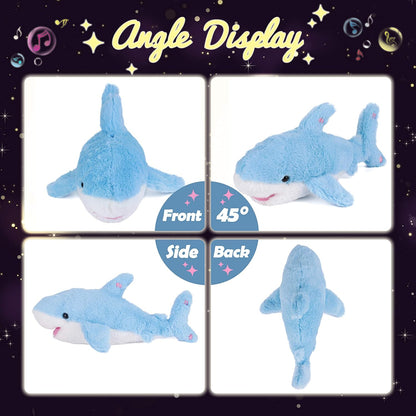 Hopearl LED Musical Stuffed Shark Lighting Up Singing Plush Toy Adjustable Volume Lullaby Animated Soothe Birthday Festival for Kids Toddler Girls, Blue, 16''