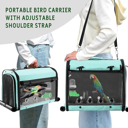 Sanmoncare Bird Carrier Bag Cockatiel Travel Cage with Stand, Lightweight Travel Carrier for Small Bird, Portable Parrot Travel Bag, Pet Transparent Travel Backpack
