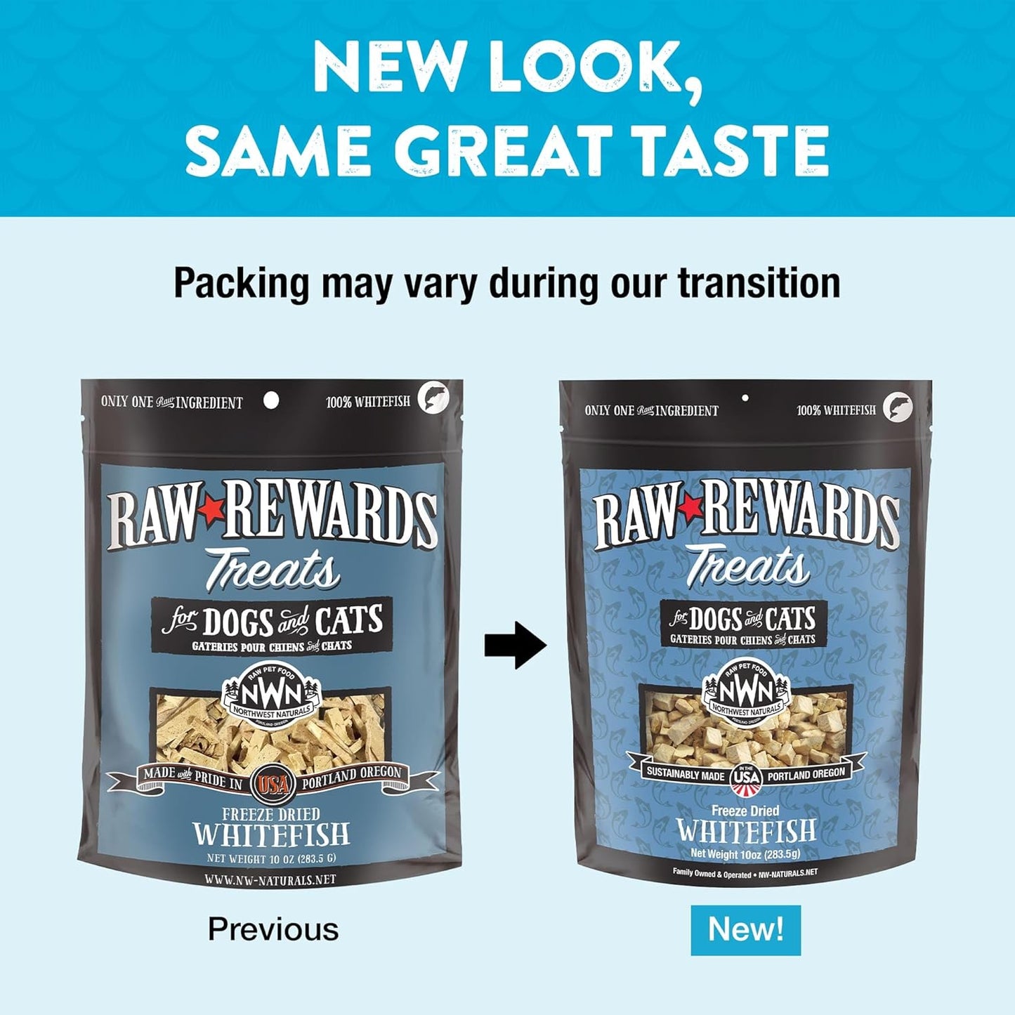 Northwest Naturals Raw Rewards Freeze-Dried Whitefish Treats for Dogs and Cats - Bite-Sized Pieces - Healthy, 1 Ingredient, Human Grade Pet Food, All Natural, Proudly Made in USA 10 Oz